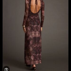 Chic Long Sleeve Floral Dress in Brown and Cream